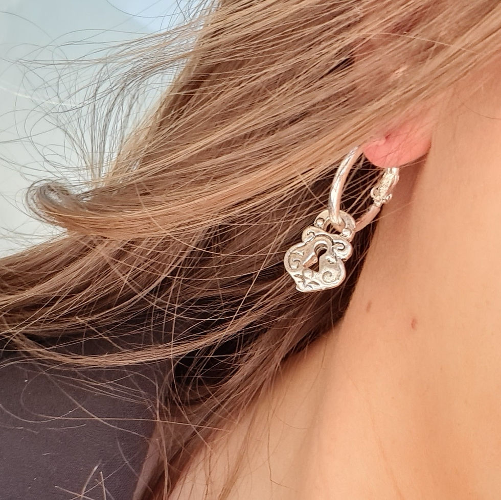 Thumbnail: Lock and Key Silver Charm Earrings