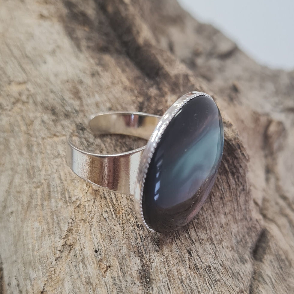 Thumbnail: Dark Blue Moonstone Ring, Galaxy Stone Ring, Big Natural Stone Ring, Open Band