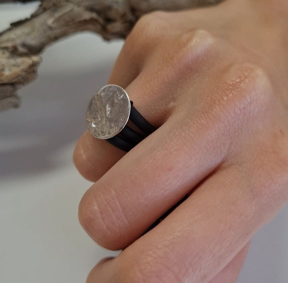 Thumbnail: Rustic Statement Rings, Textured Disc Ring, Black Silicone Ring For Wome
