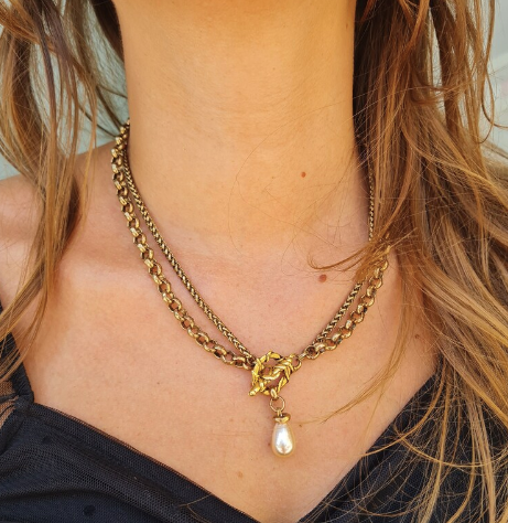 Mutli Strand Necklace, Statement Necklace, Gold Choker Chain for Woman, Pearl Pe