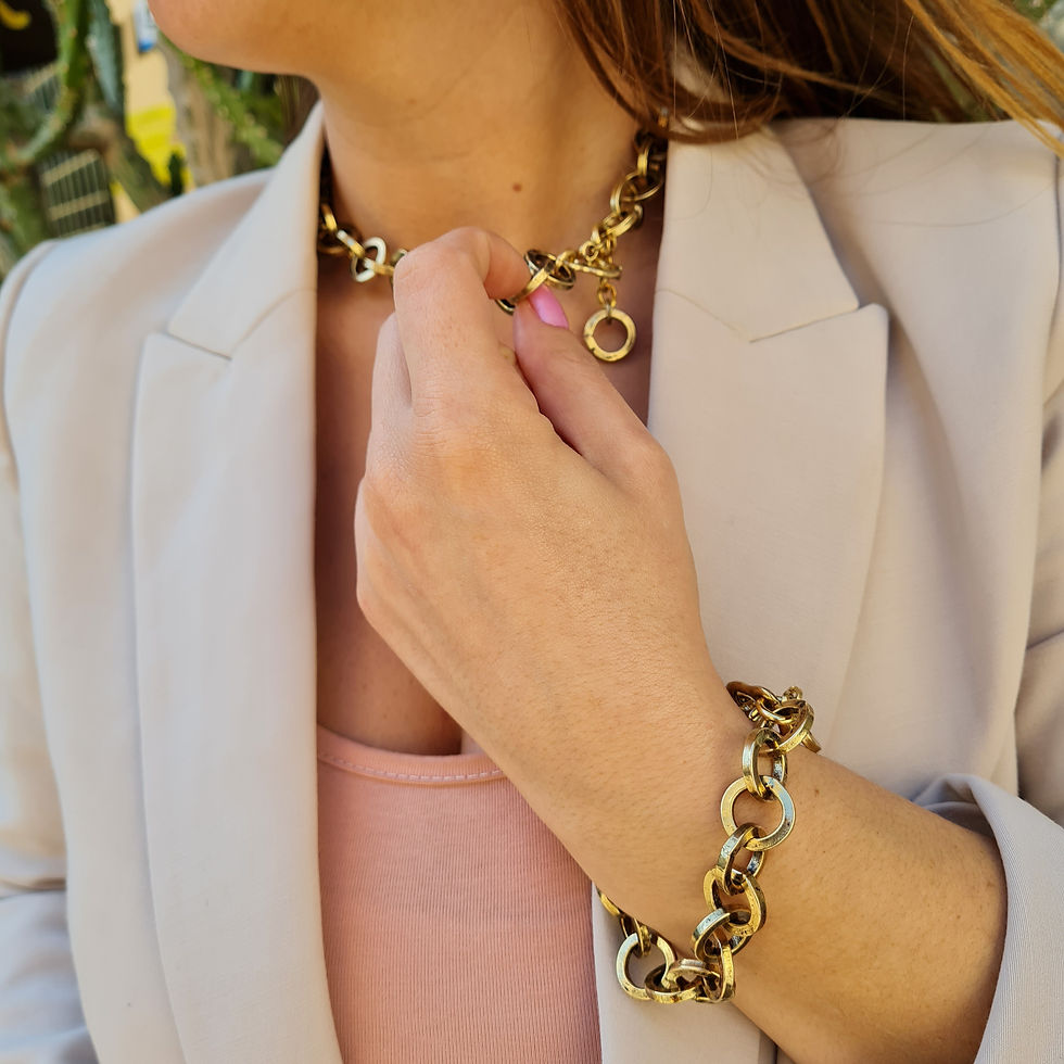 Thumbnail: Beautiful Brass Chunky Chain Bracelet Necklace Set