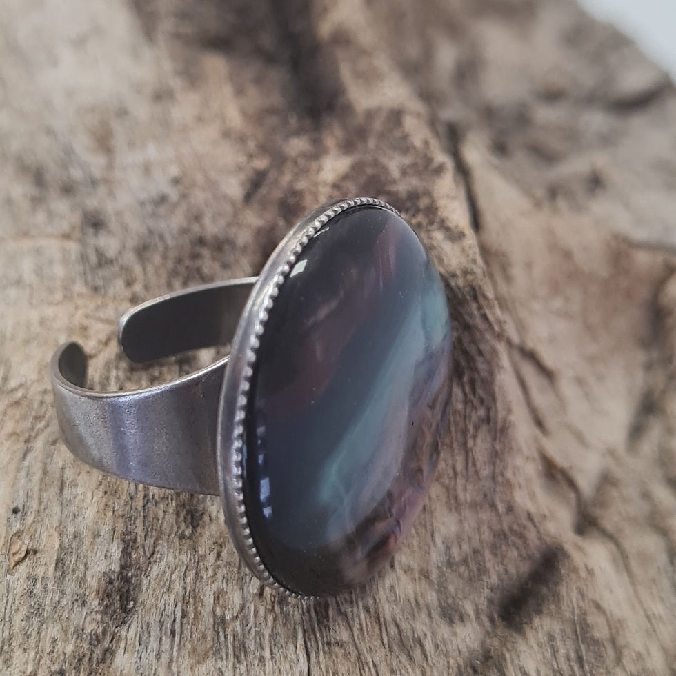 Thumbnail: Dark Blue Moonstone Ring, Galaxy Stone Ring, Big Natural Stone Ring, Open Band