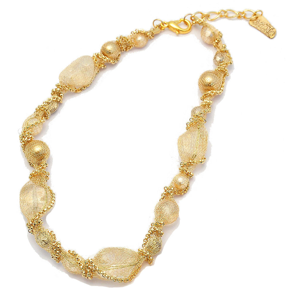 crystals, pearls and silver mesh necklace