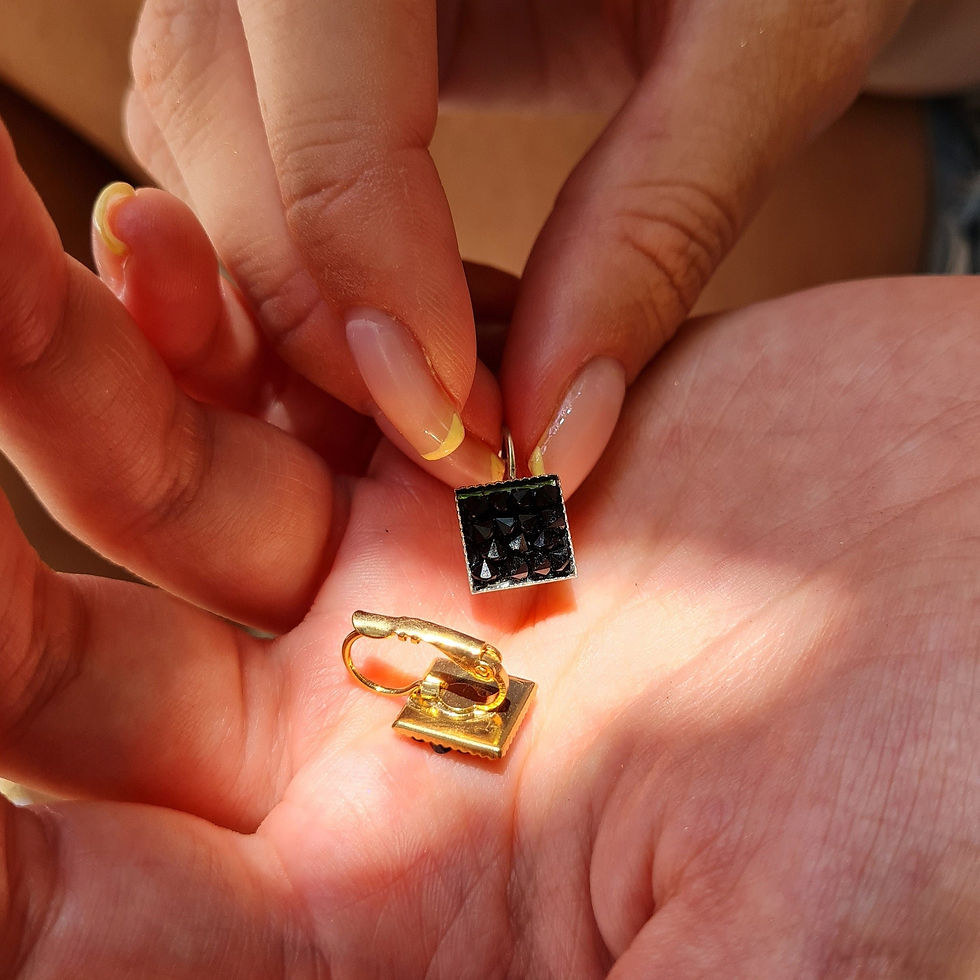 Thumbnail: Geometric Black Square Earrings, Geometric Minimalist Crystal Earring, Dainty Le