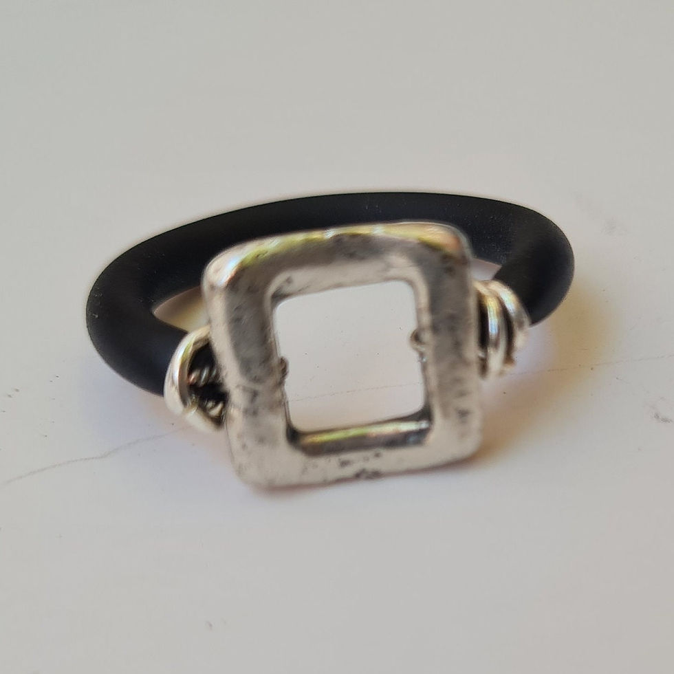 Thumbnail: Silver Black Geometric Ring, Square Unique Ring, Silicone Rings