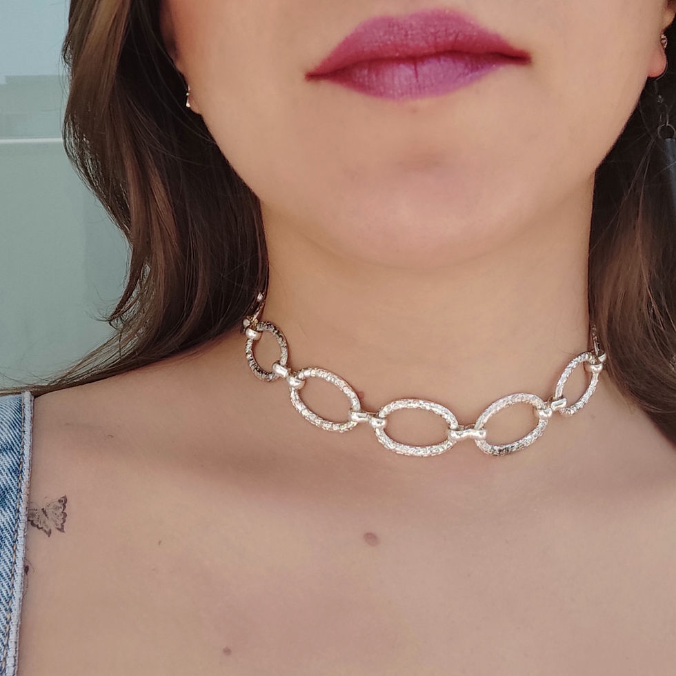 Thumbnail: Silver Hammered Rings Choker and Earring Set