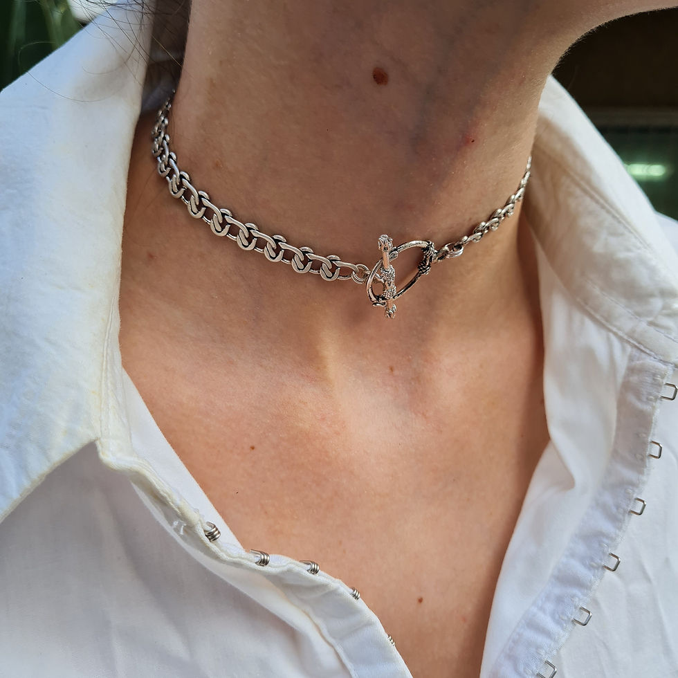 Thumbnail: Silver Toggle Choker. Silver Chunky Choker Chain, , Vintage Antique Silver Choke
