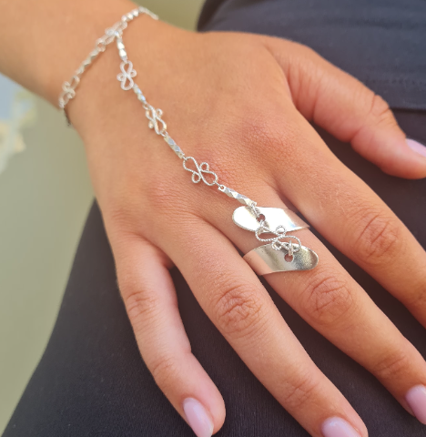 Thumbnail: Adjustable Ring Chain Bracelet, Finger Chain Bracelet, Silver Chain