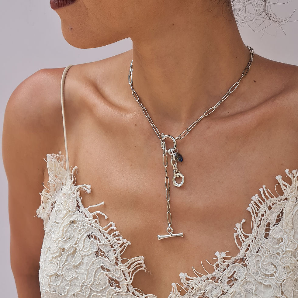 Thumbnail: Silver Paperclip Y Chain Necklace