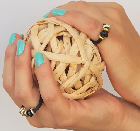 Thumbnail: Dainty Band Black Ring for Woman, Silicon Ring Woman, Rubber Ring women, Gold &