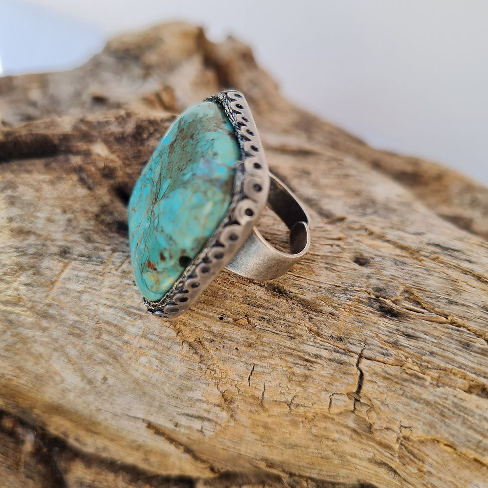 Thumbnail: Genuine Turquoise Ring, Antique Square Stone Ring, Vintage Natural Turquoise
