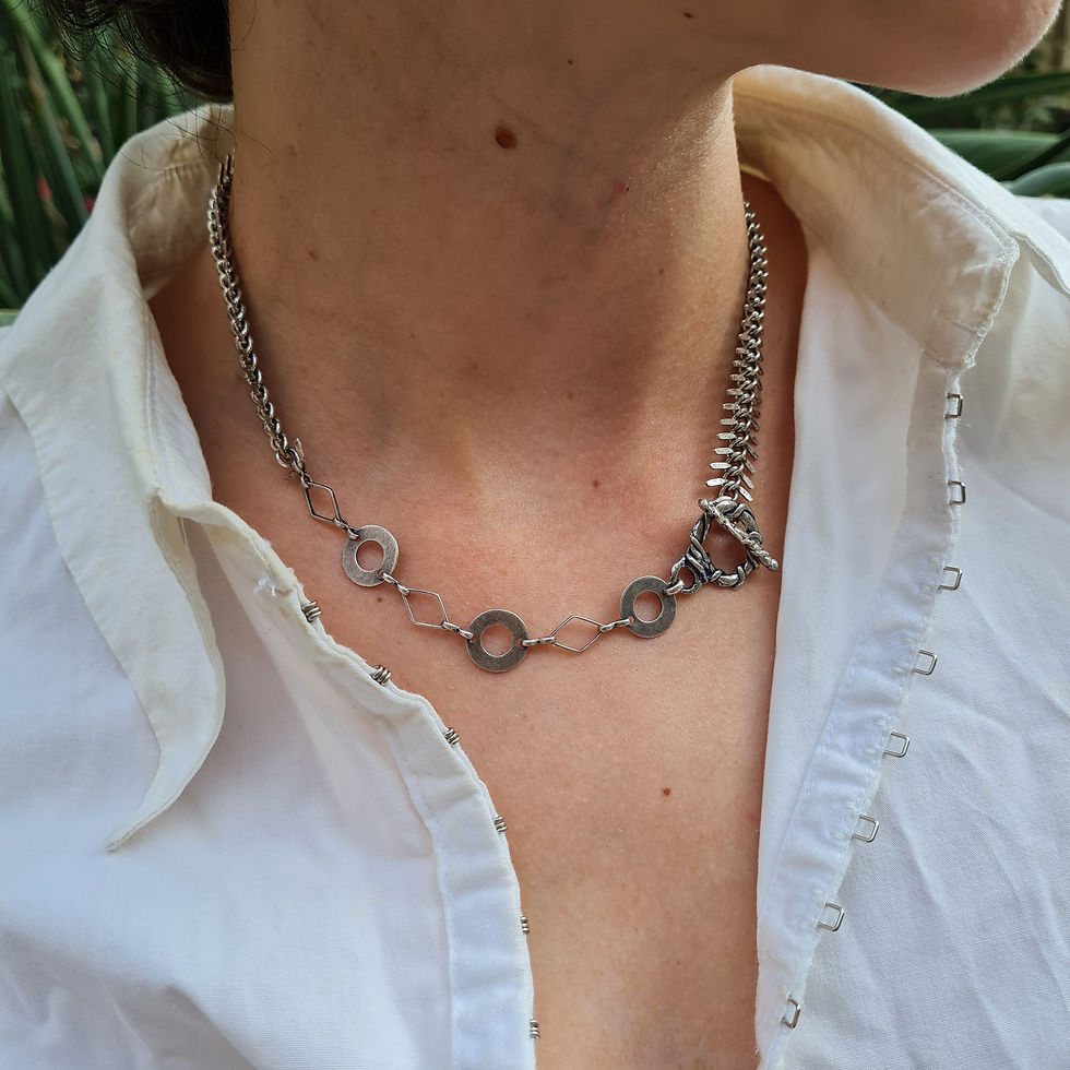 Thumbnail: Asymmetric Silver Choker Necklace, Silver Fishbone Choker, Silver Mixed Chain