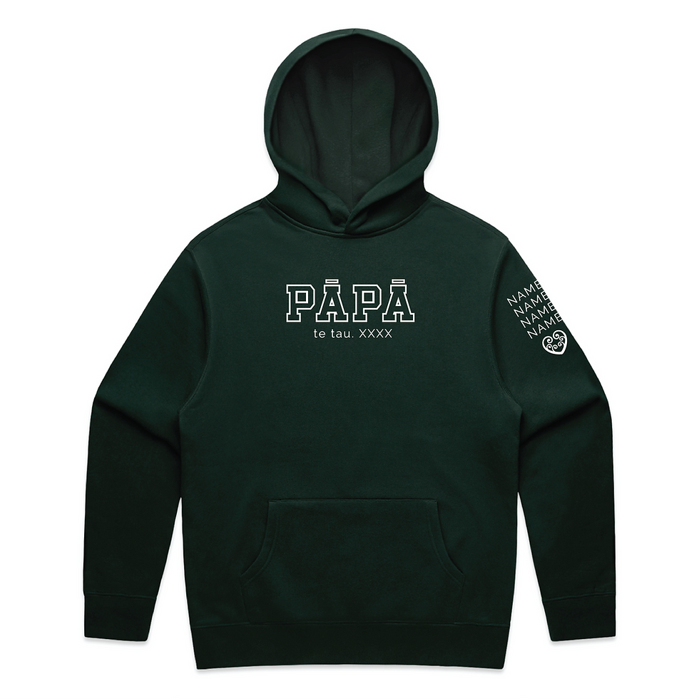 Thumbnail: Pāpā Sweatshirt with “Pāpā” on the chest and  the option to add with a significant year and up to 5 child names, in green.