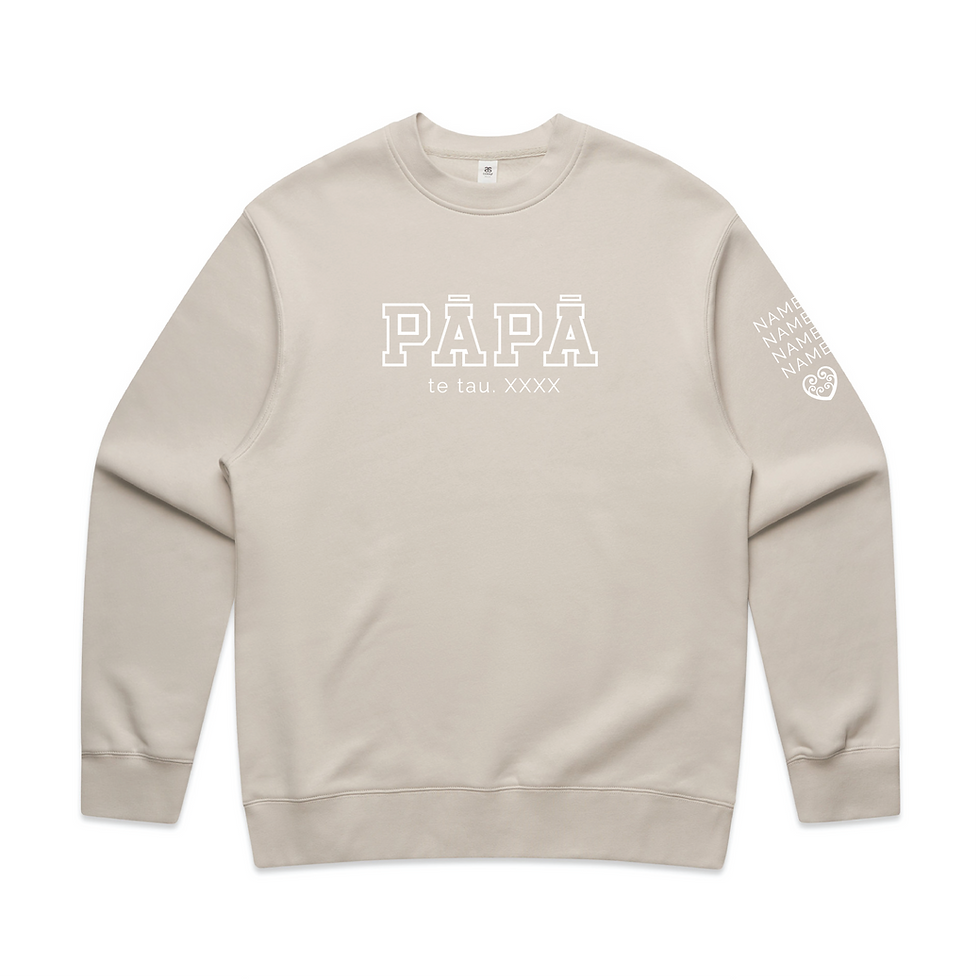 Thumbnail: Pāpā Sweatshirt with “Pāpā” on the chest and  the option to add with a significant year and up to 5 child names, in bone.