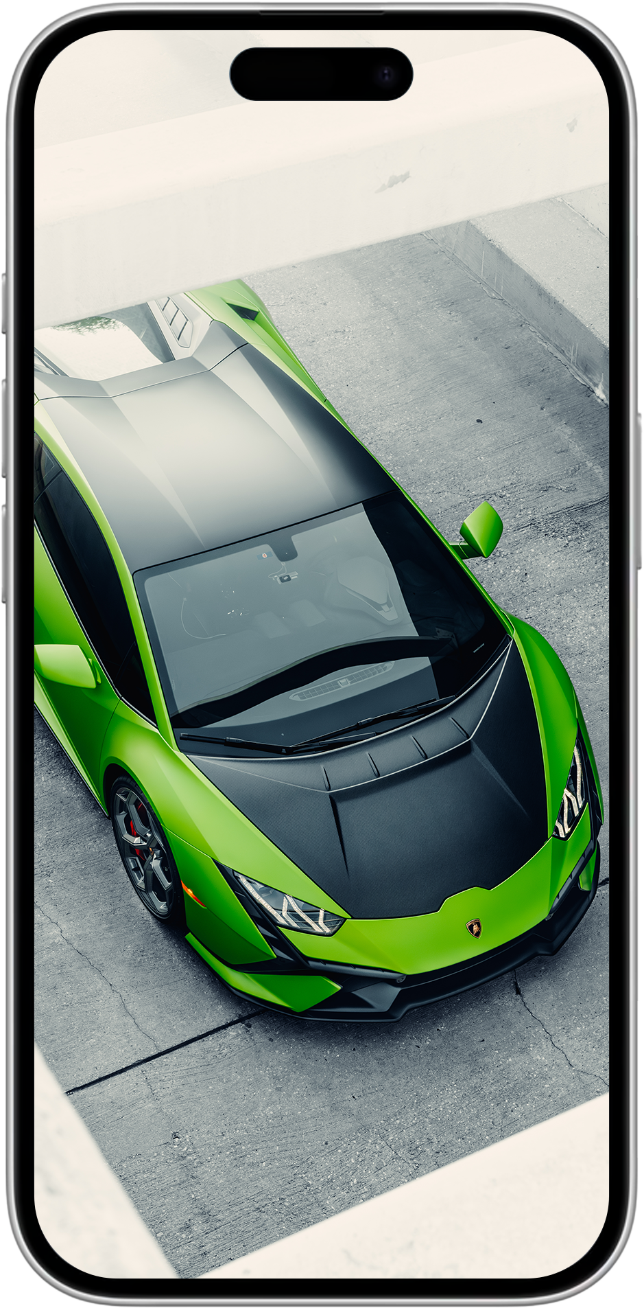 Green Lamborghini Huracan Tecnica parked in alley overhead shot in Dallas, Texas for ZEMO Digital