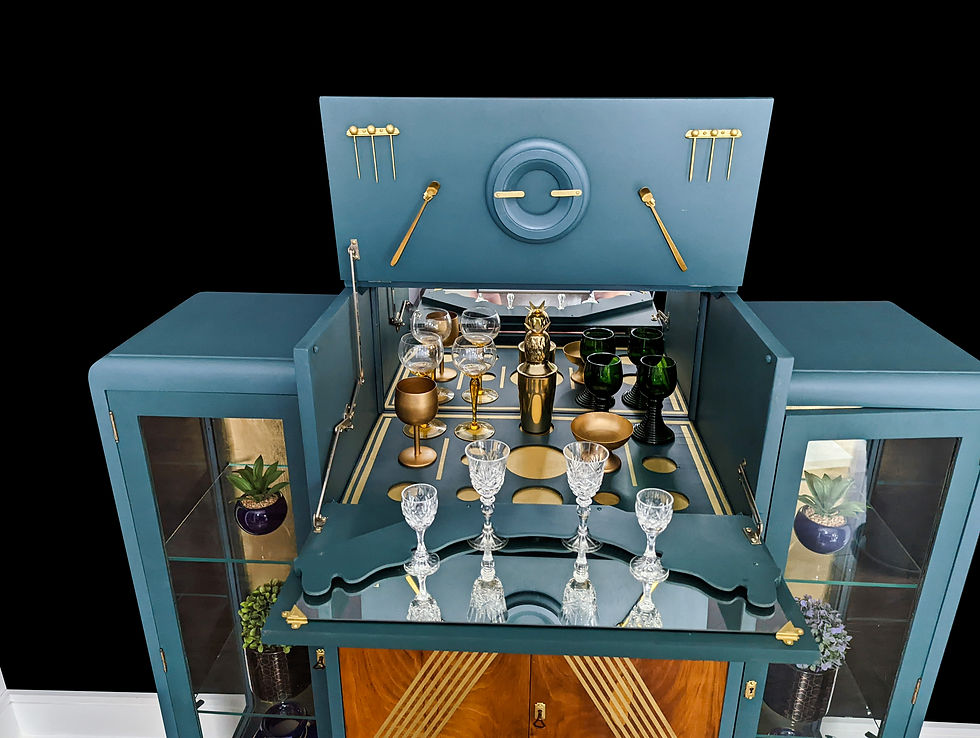 Thumbnail: Art Deco Drinks Cabinet, Cocktail Cabinet, Display Cabinet, Green Gold Leaf