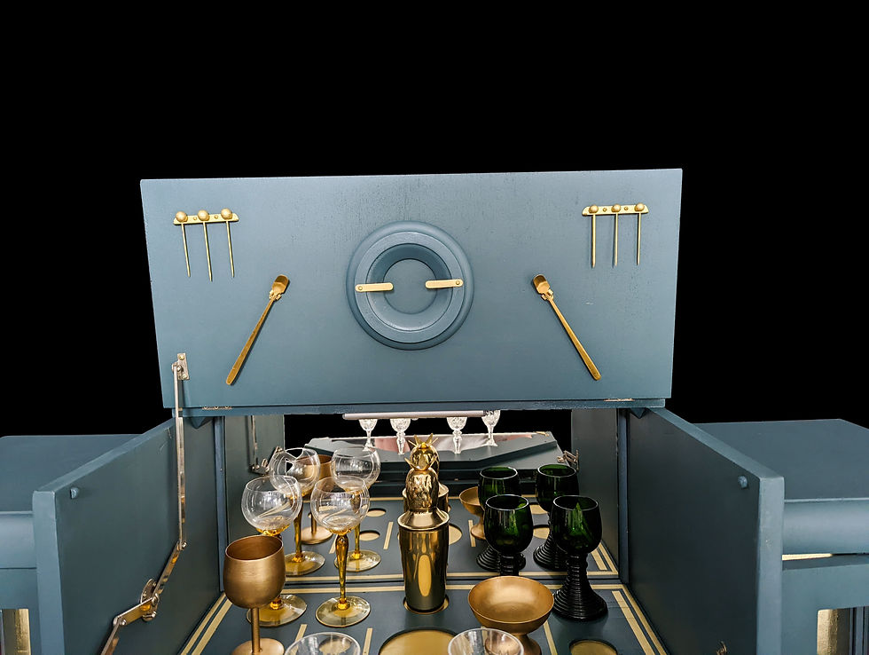 Thumbnail: Art Deco Drinks Cabinet, Cocktail Cabinet, Display Cabinet, Green Gold Leaf