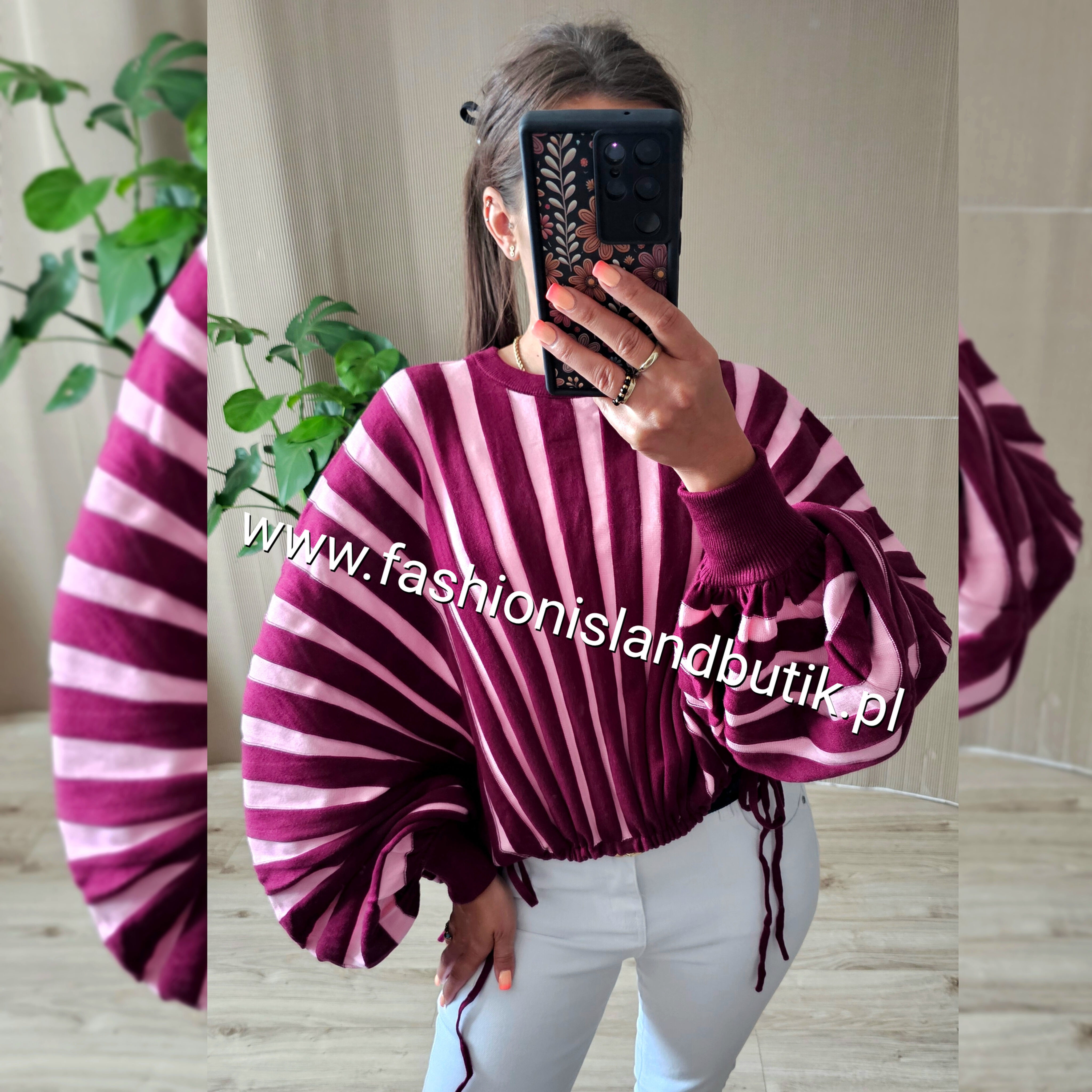 Bordowy sweter w paski