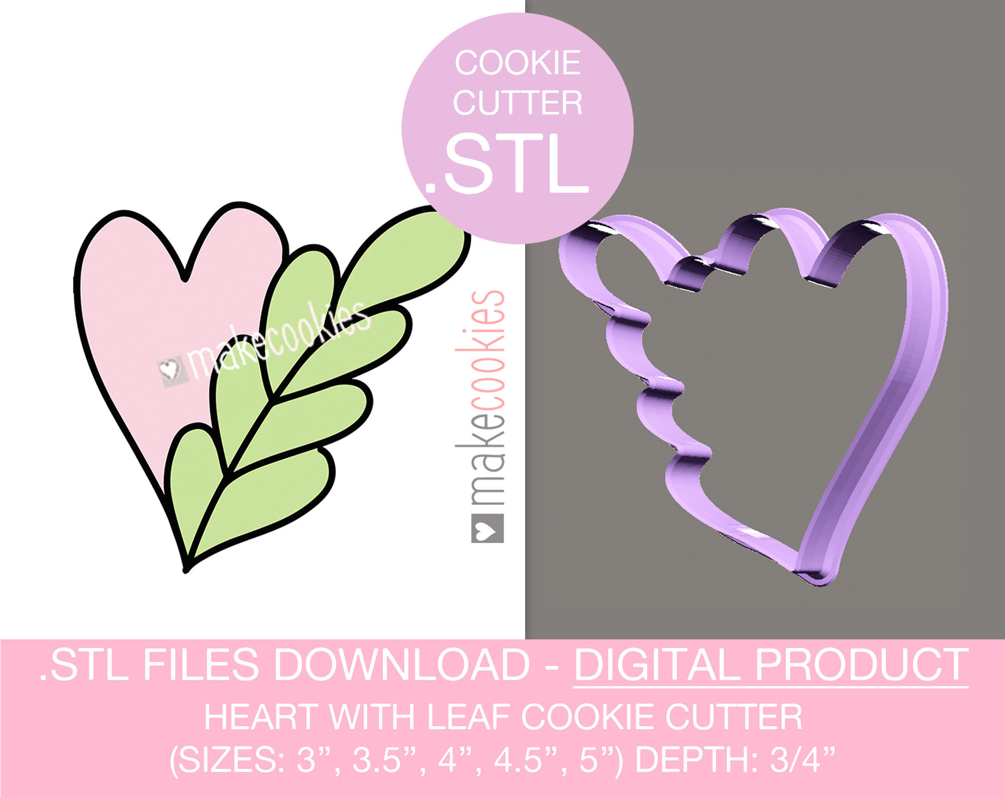 Digital Download - Heart with leaf Cookie Cutter