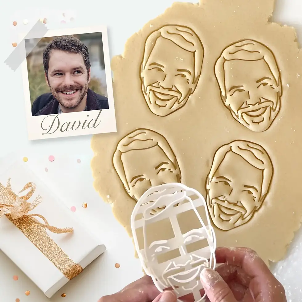 custom portrait cookie cutter in hand with reference photo