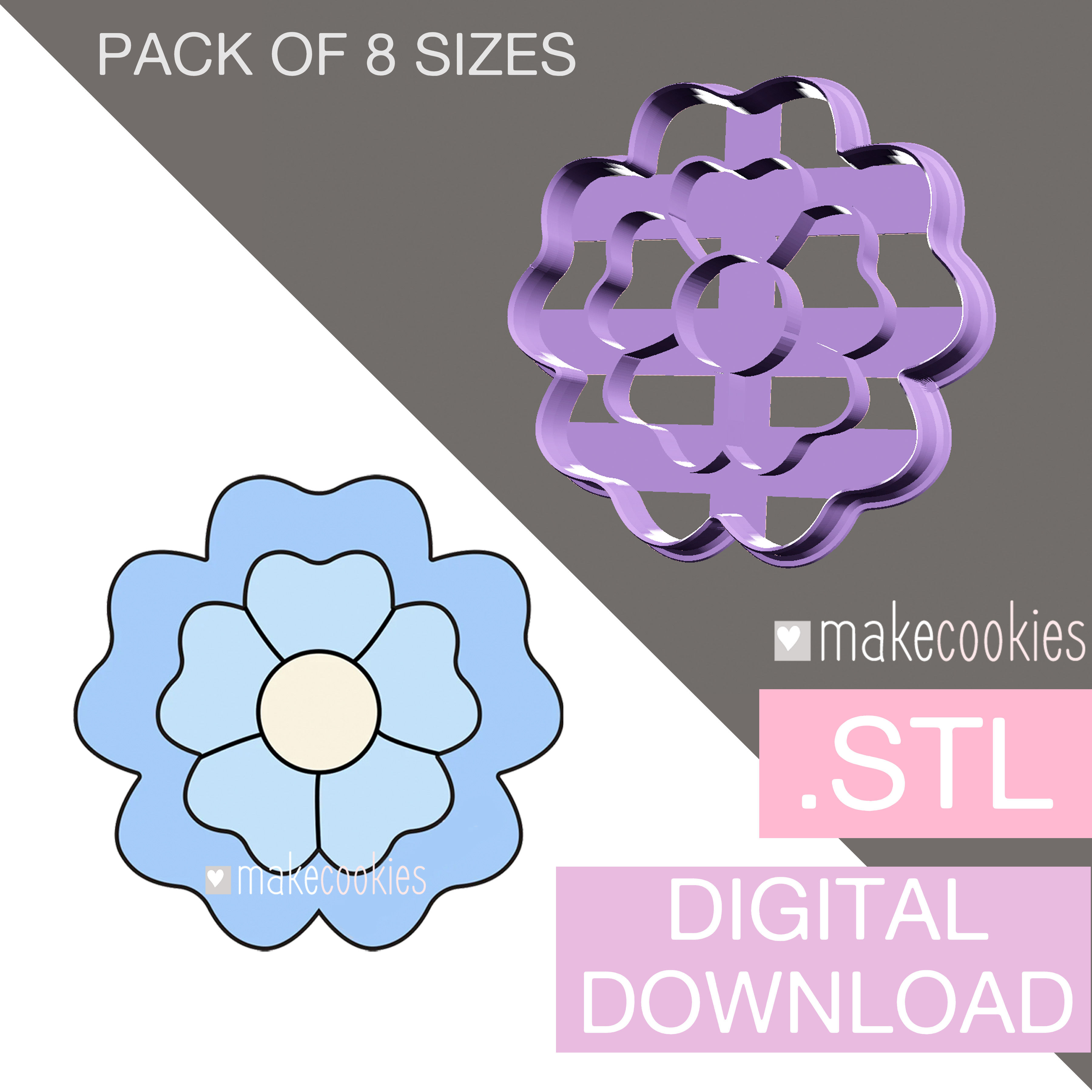 Blue Flower Cookie Cutter - Digital Download