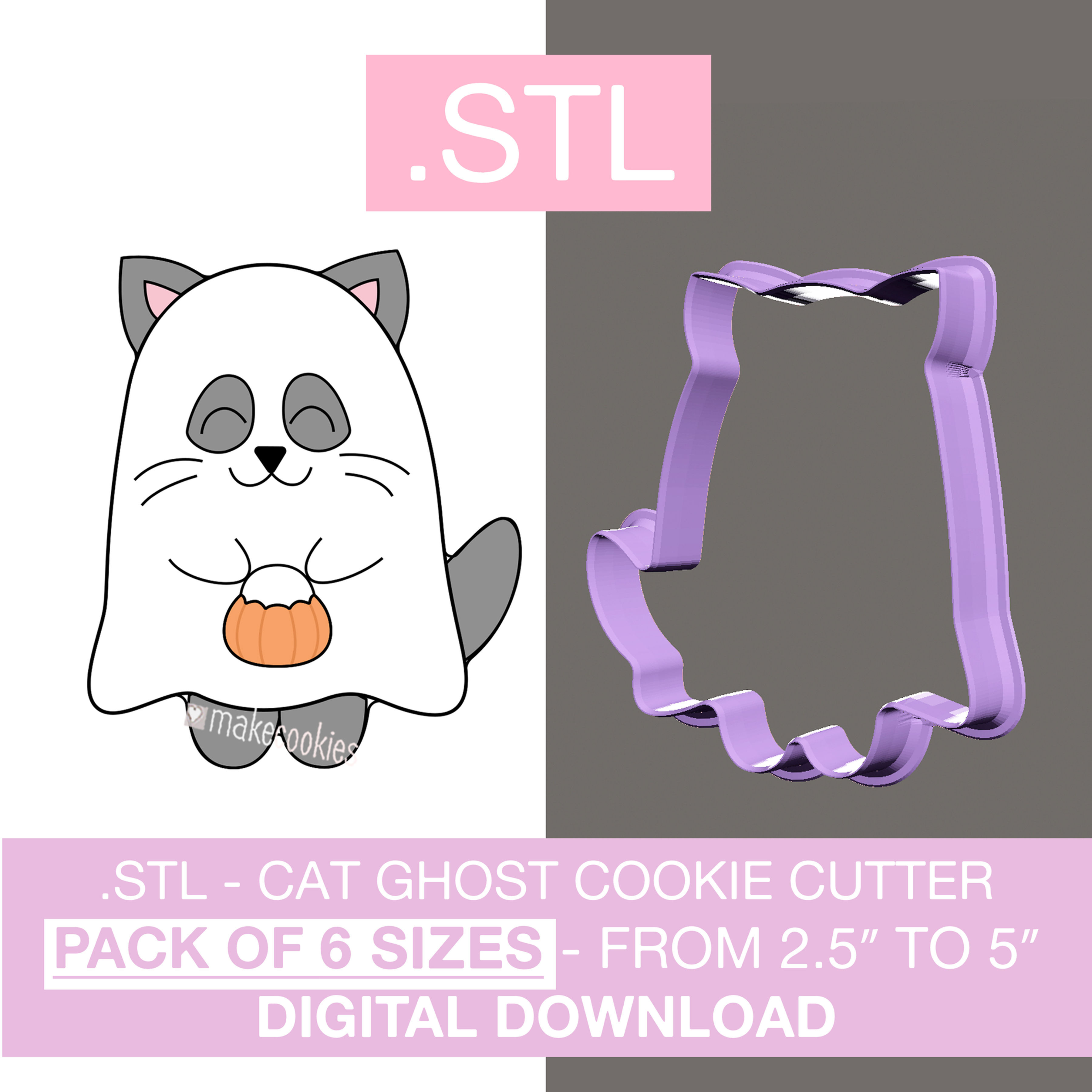 Digital Download - Cat Ghost Cookie Cutter STL