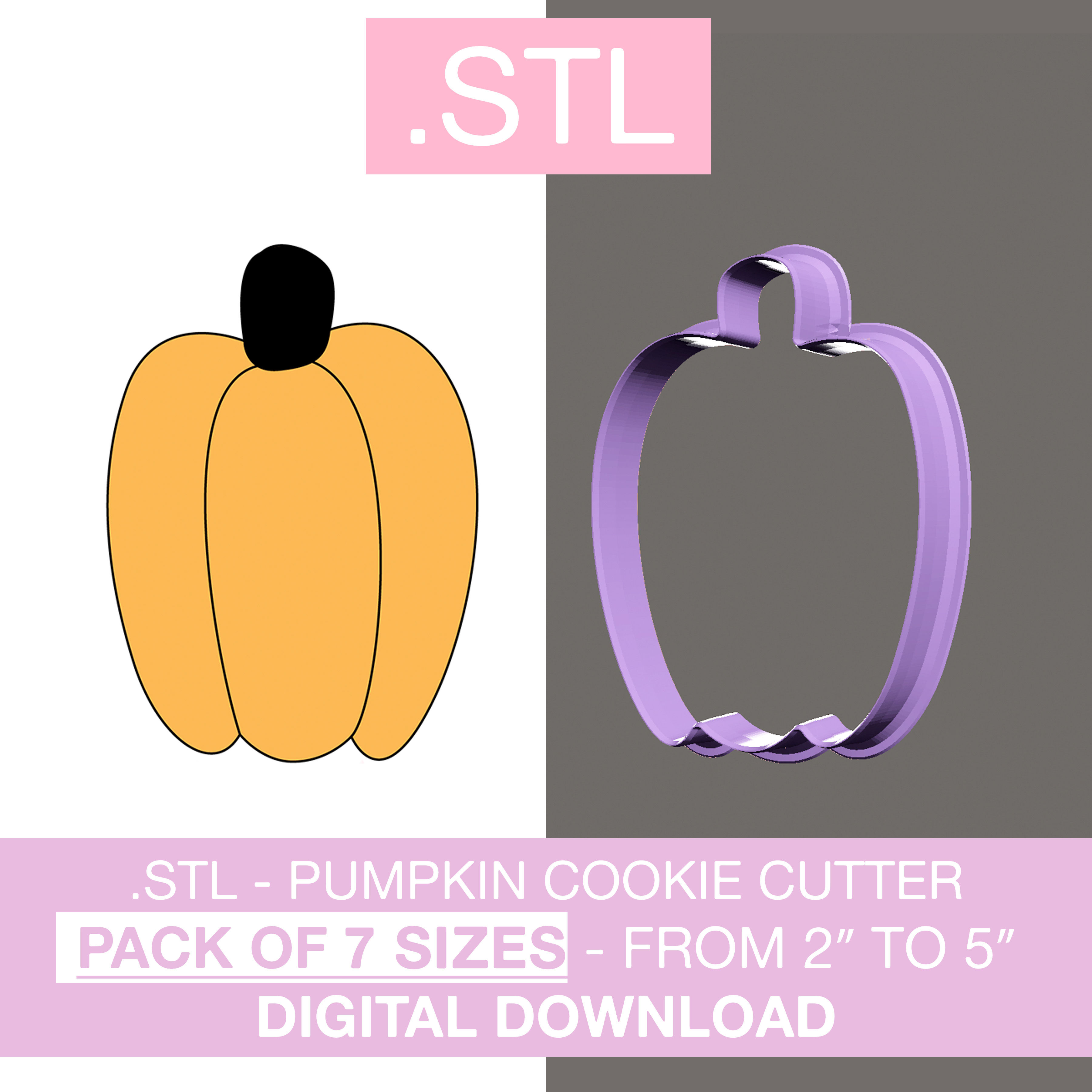 Digital Download - Skinny Pumpkin Cookie Cutter STL