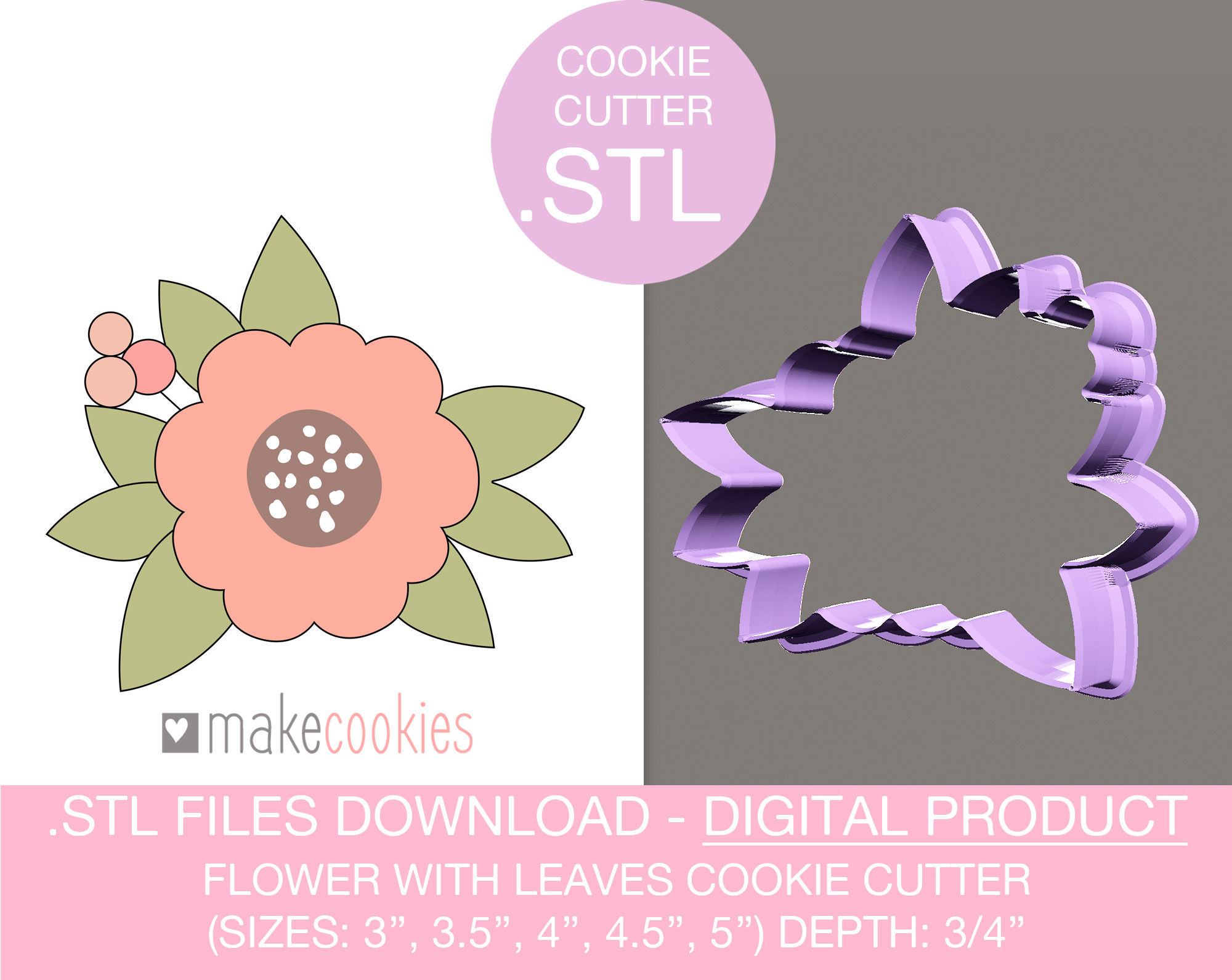 Digital Download - Flowers With Leaves Cookie Cutter