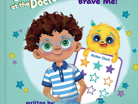 Book Cover of a child avatar with glasses and Lumie holding a sticker chart filled with 3 stickers. "Healthy Habits, Brave Me!"