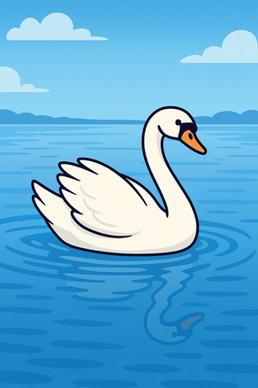 white swan gracefully swimming across blue calm water