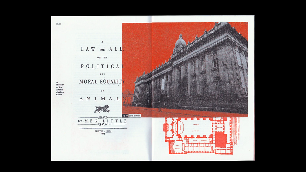 Book cover with bold text "A Law for All on the Political and Moral Equality of Animals," features Singapore Town Hall image on red background.