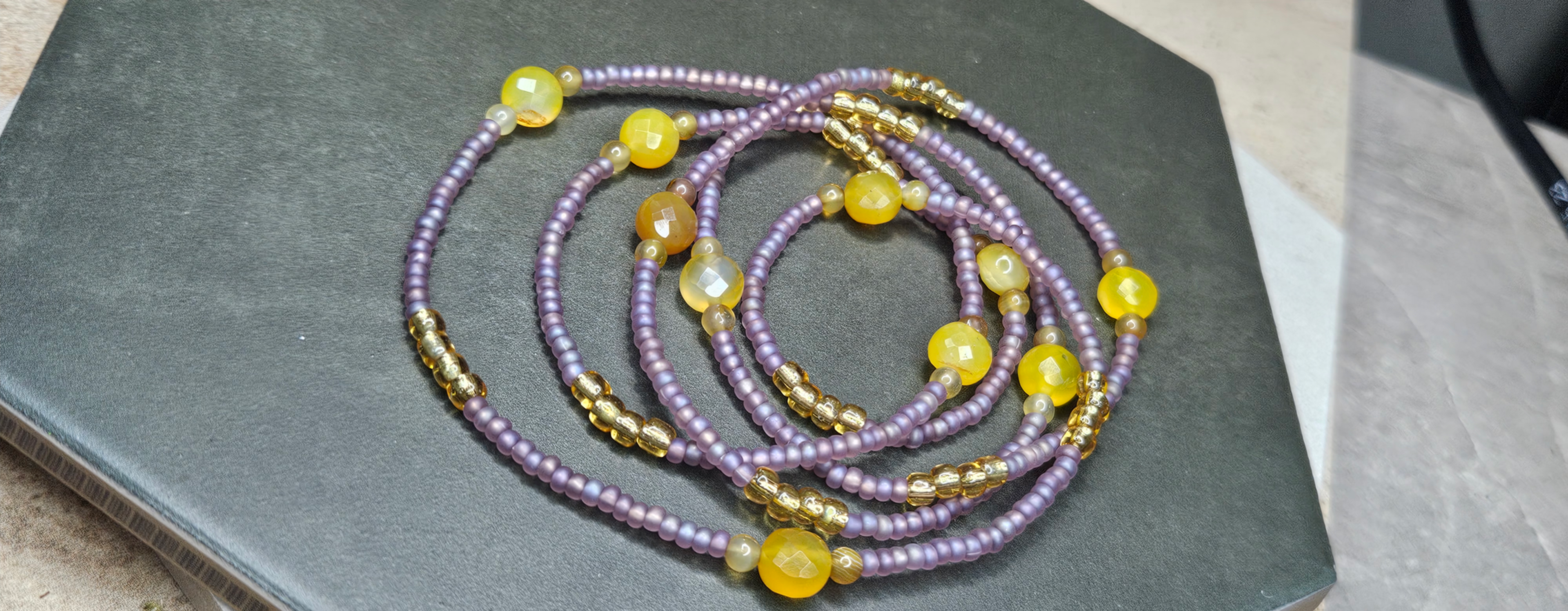 38"Yellow Agate & Matte Purple