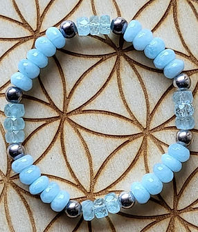 Perles rondelles aigues marine cristalisée et opaque. Perles en argent 925. Frs 40.-