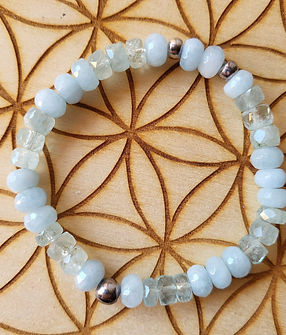 Perles rondelles aigues marine cristalisée et opaque. Perles en argent 925. Frs 37.-