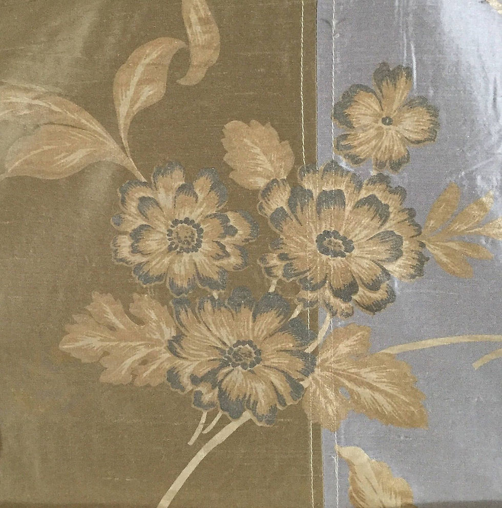 Blue - Gold - Stripe Floral Silk