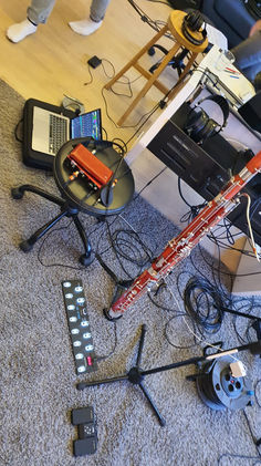Bassoon, and live electronics setup at the recording studio.