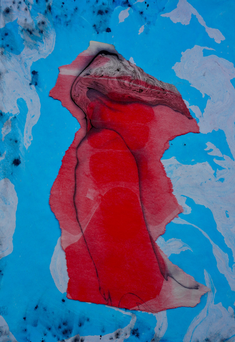 Echoes of the Strolling Bird, inspired by Fantasia (Collage on Paper Marbling 29.5x20.9) © RTeimouri