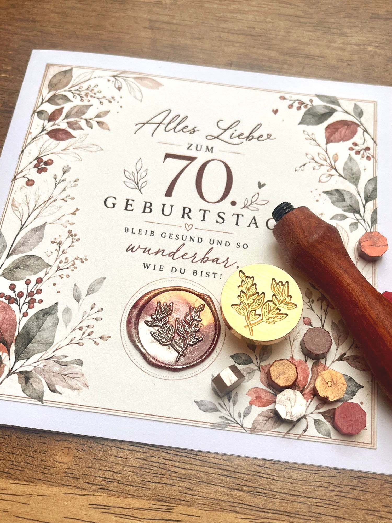 70. Geburtstag, Geburtstagskarte, Zweig, herbstlich
