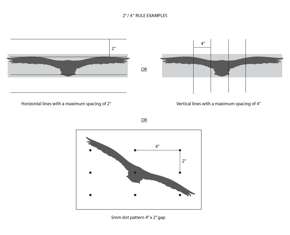 2 x 4 Bird friendly glass rule diagram 