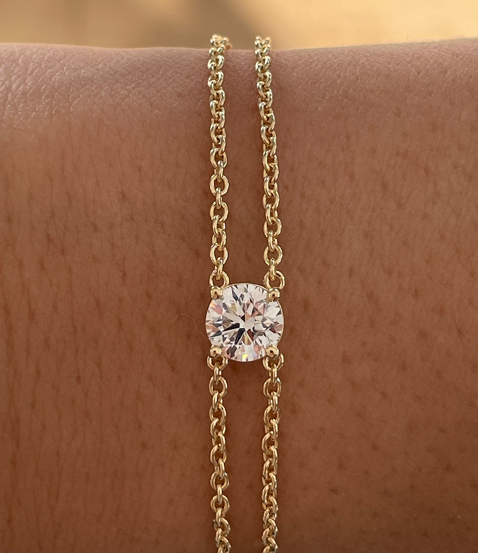 Miniature : Round Brilliant cut Lab diamond with Sterling Silver  double chained bracelet