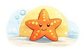 Explore New Skills: "Icon of a smiling pink starfish on a beach, representing trying new activities and discovering interests."
