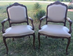 "Mary" Queen Anne Taupe Leather Chairs