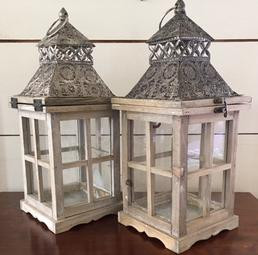 Silver/Wood Lanterns 16" Tall
