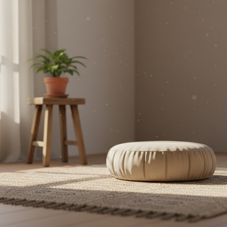 A calm empty room with a cushion in the center