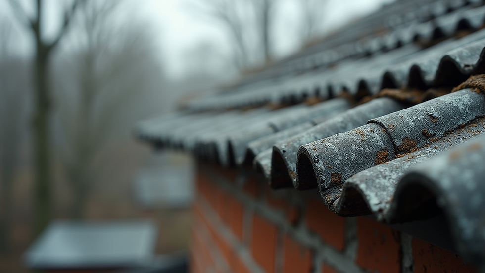 Close-up view of a weathered roof with visible wear