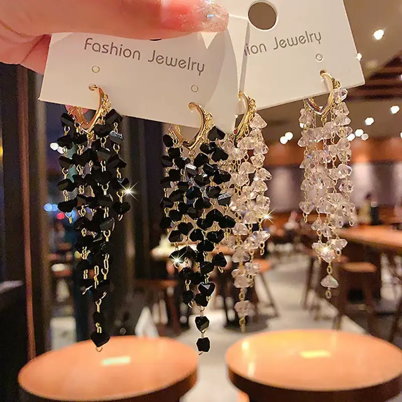 Crystal Tassel Earrings Women Long Drop Dangle Earrings Light Luxury