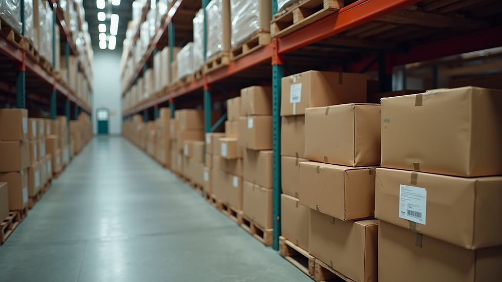 High angle view of packed boxes ready for shipment in a warehouse