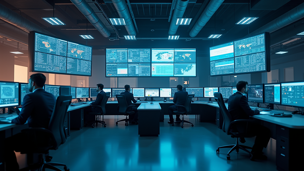 High angle view of a logistics control center with multiple screens