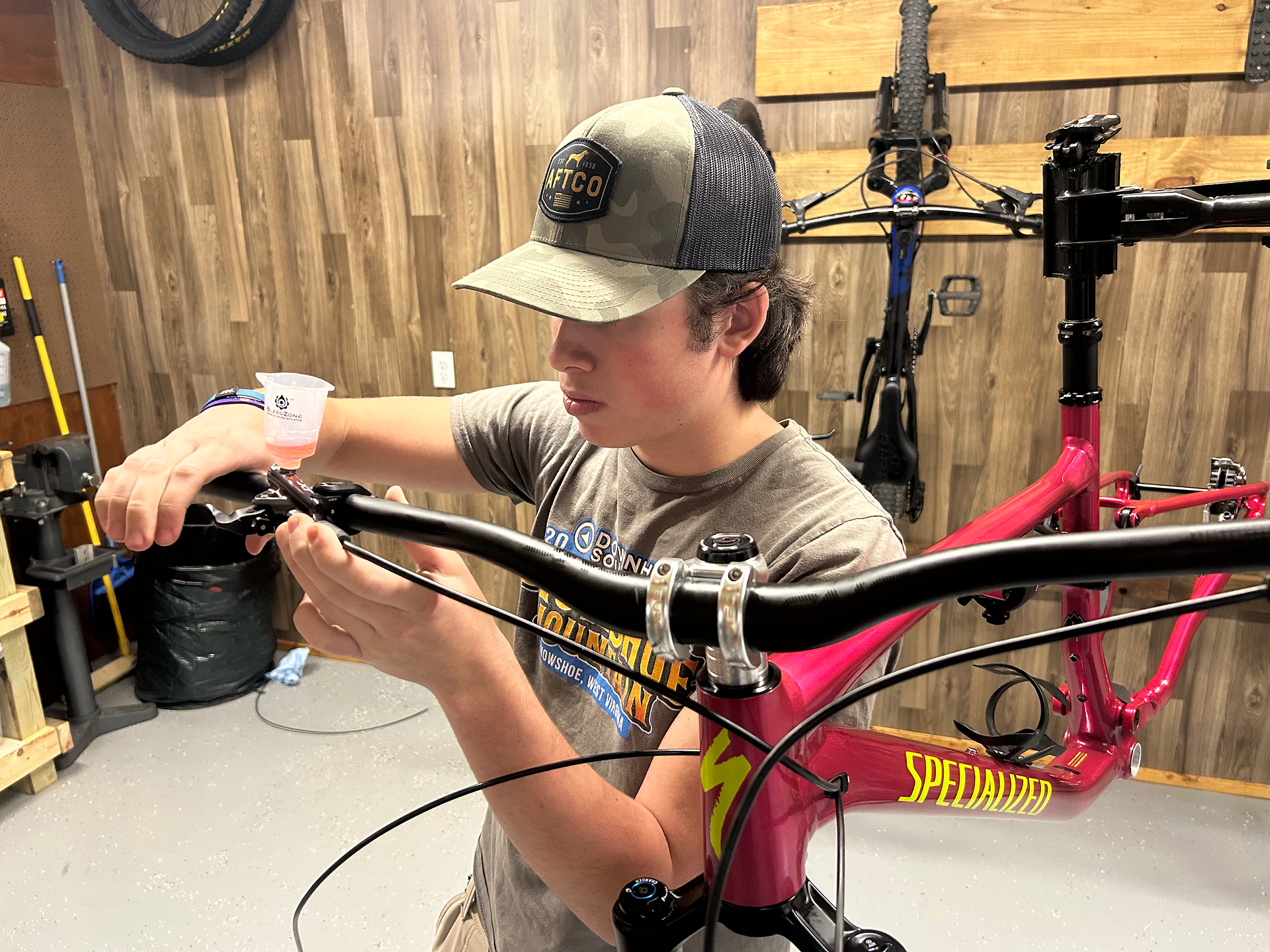 Sam installing the SRAM GX Shifter.