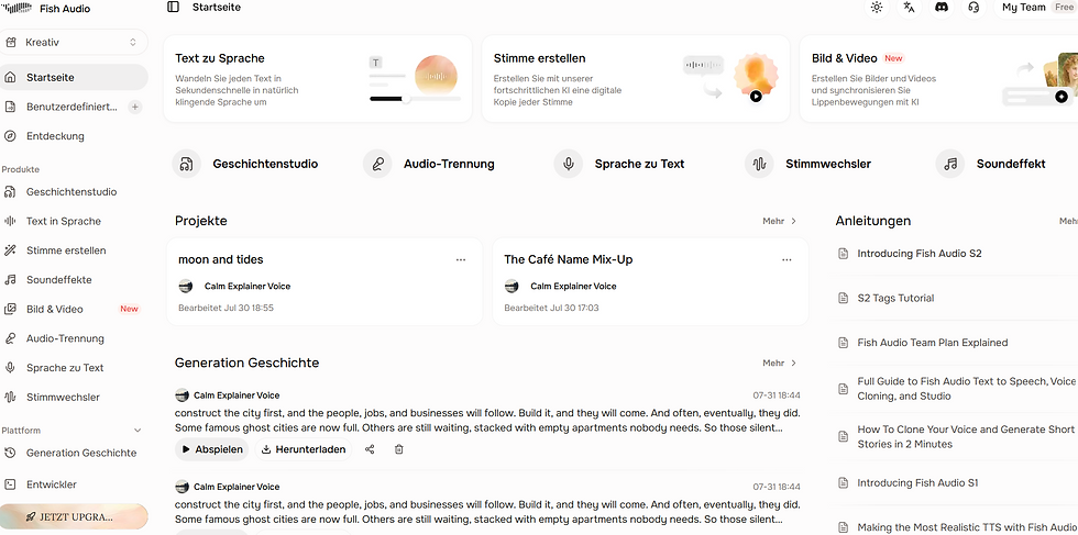 website snippet of my fish audio dashboard what I use for my content when i need AI to do voice overs